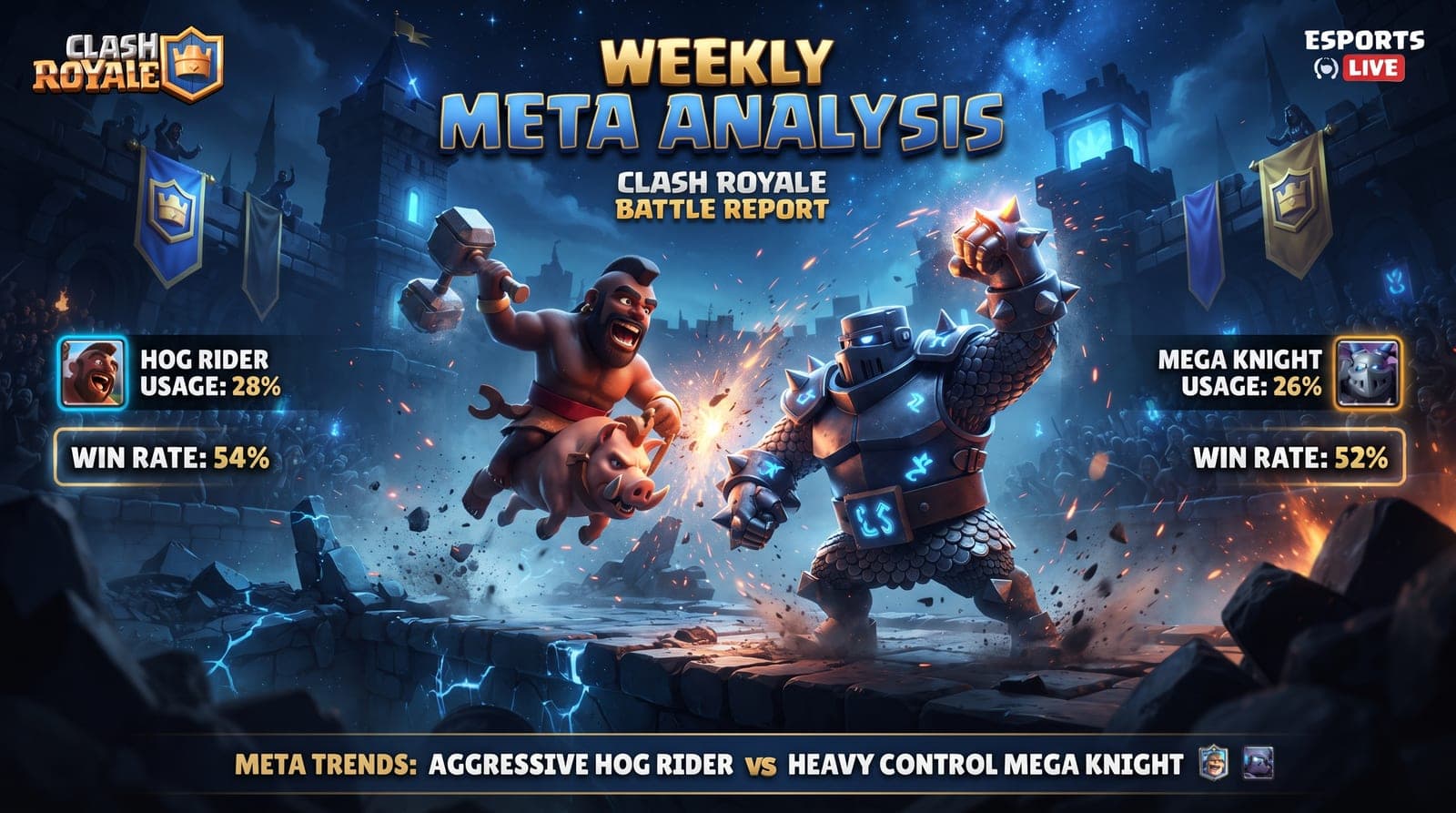 Clash Royale Meta Movers (July 25, 2026): Hog Cycle Falls 1.24pp at 5,000–6,000 as Band's Top Win-Rate Archetype; Mega Knight Retreats Across 4 Bands — 114,004 Battles