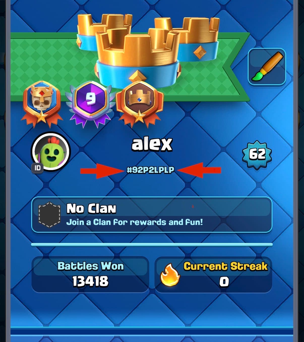 Where to find your Clash Royale player tag in-game