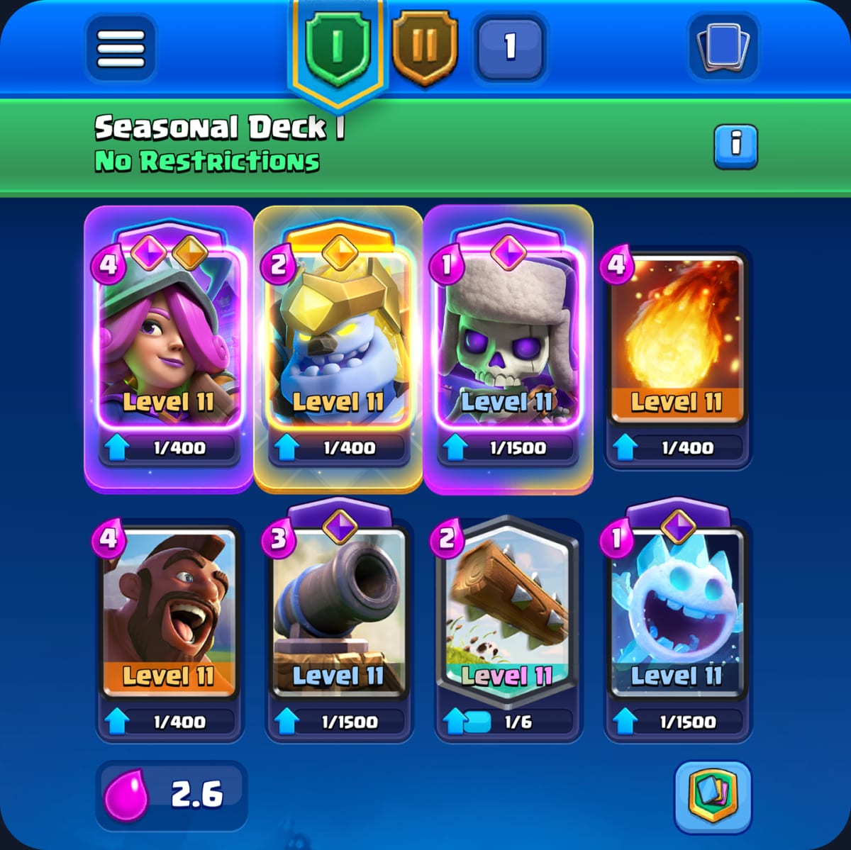Clash Royale Seasonal Trophy Road split into Arena I and Arena II