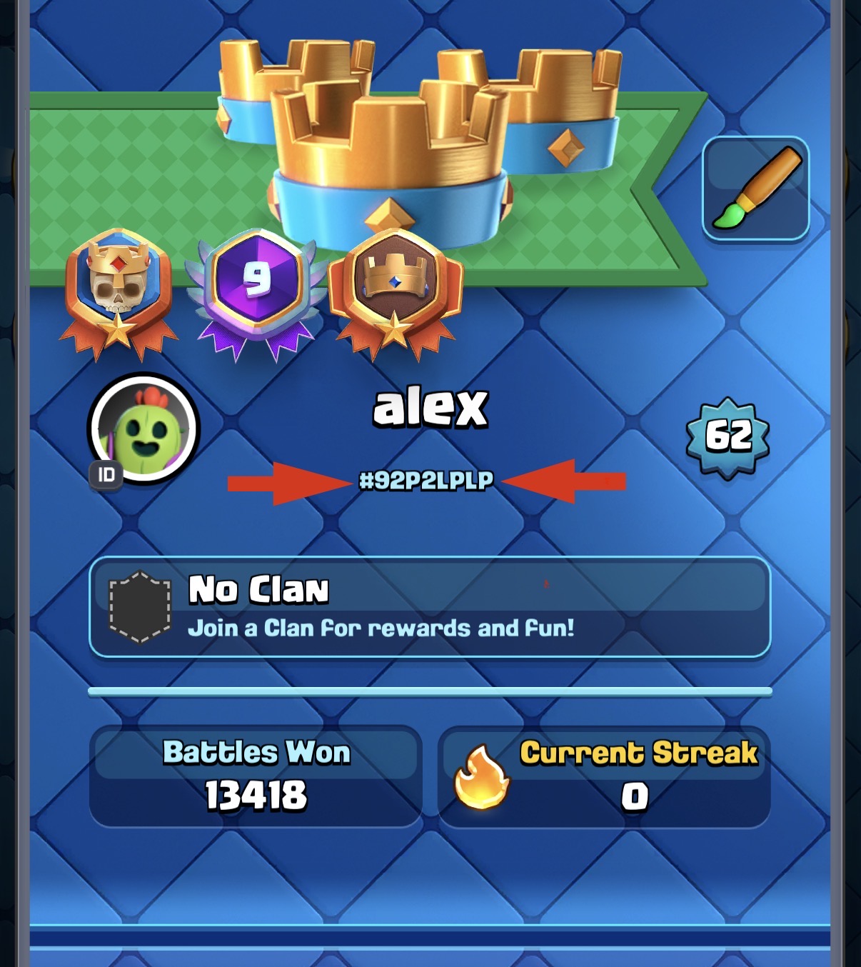 Where to find your Clash Royale player tag in-game