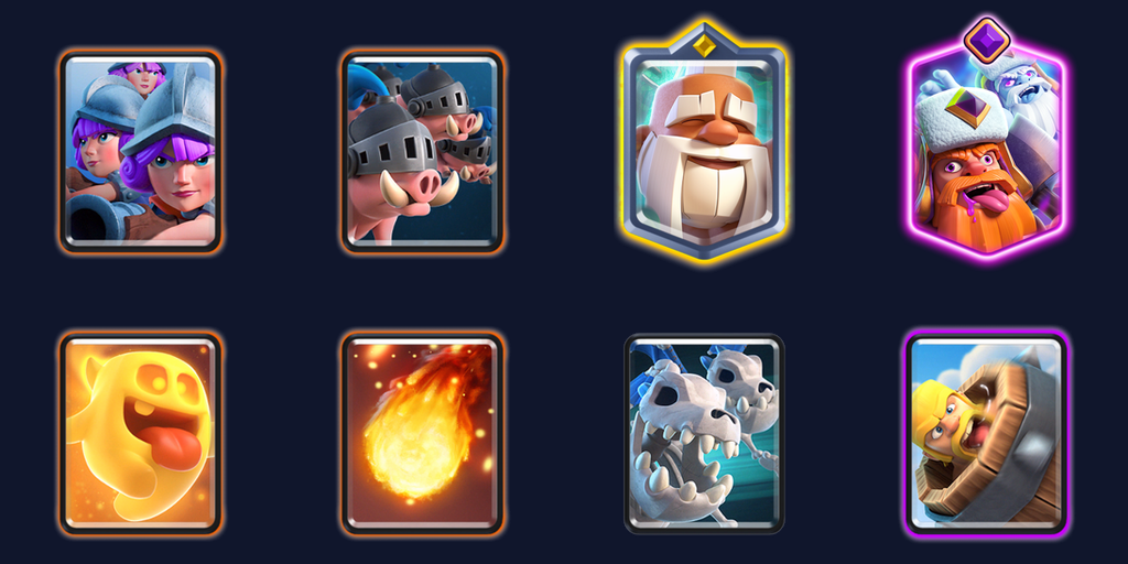Clown's title-game deck — Three Musketeers Royal Hogs, 4.3 elixir deck
